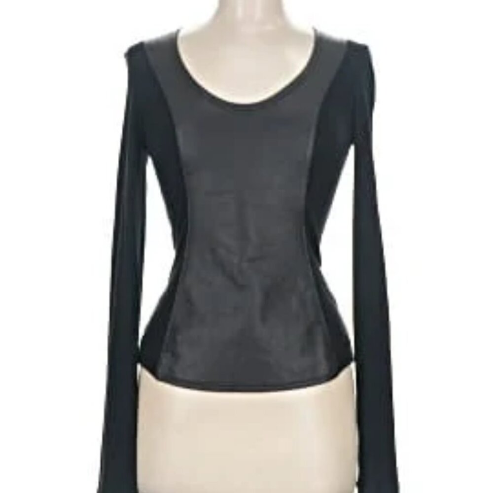 Ilila leather ribbed contrast pullover top
